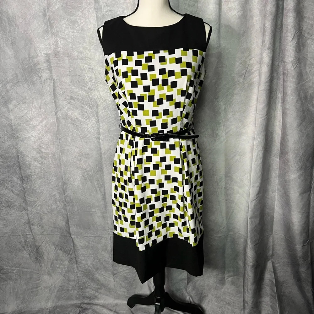 Ronni Nicole Black White Geometric Midi Dress
